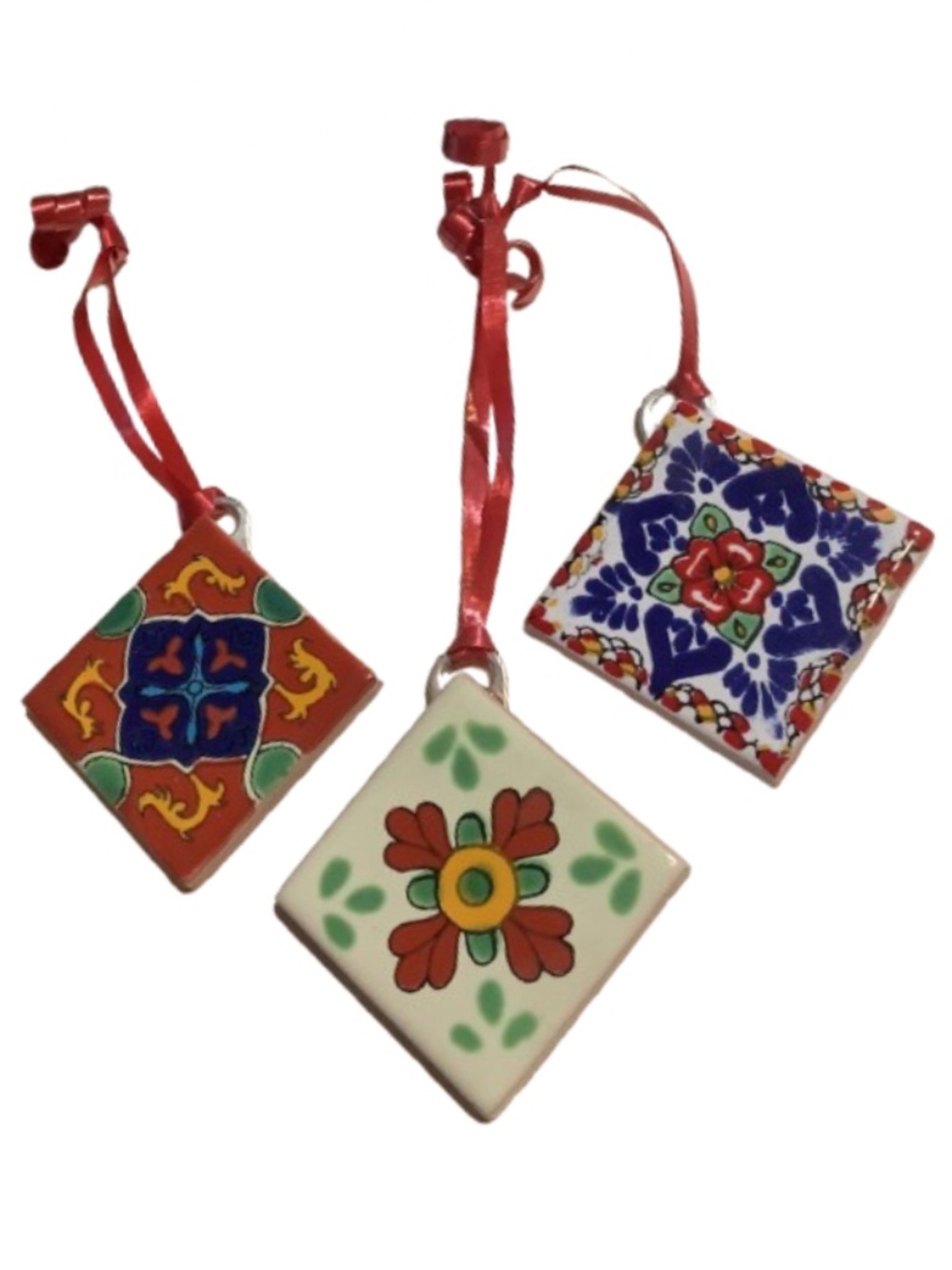 3 Talavera Tile Miniature Ornaments, 2” x 2”